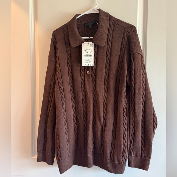 Zara Cotton sweater with lapel collar & long sleeves. Front buttons. Ribbed trim - Picture 5 of 10